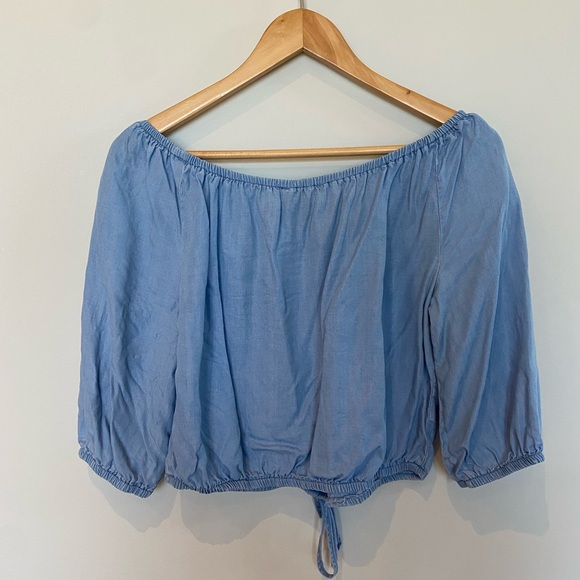 3/4 length off the shoulder denim crop top - Picture 2 of 3